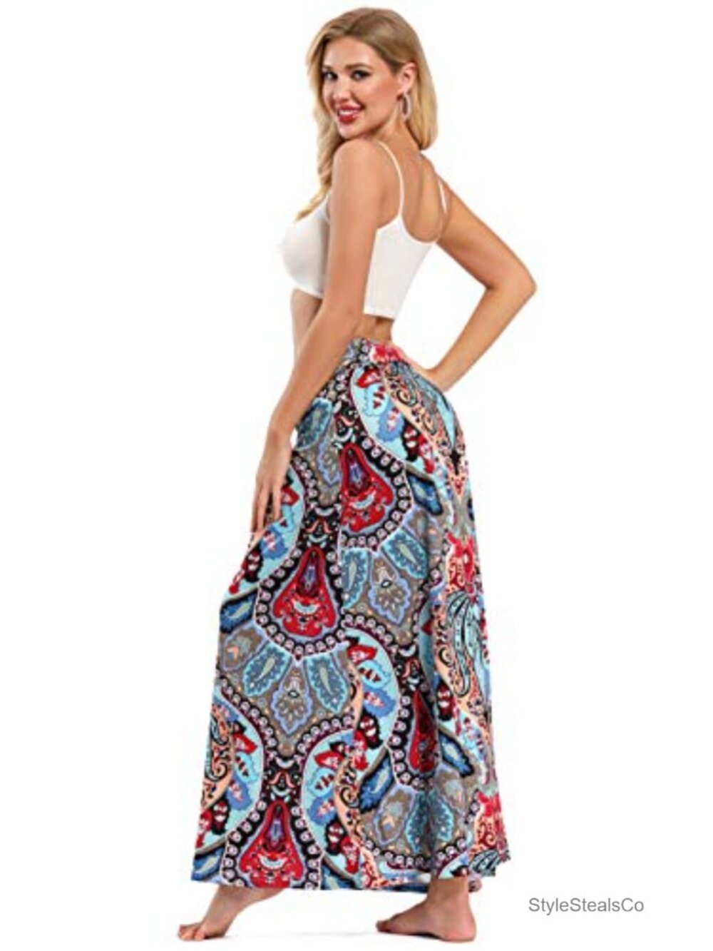 Bohemian Floral Print Maxi Skirt - Elastic Waist Maxi - Picture 5 of 6